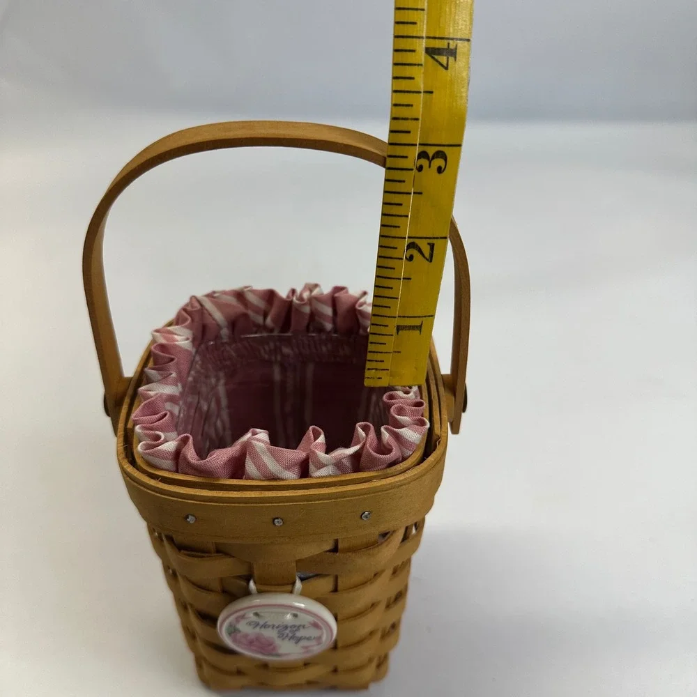Longaberger Horizon of Hope Basket Pink Striped Liner Ceramic Rose Tie-On
